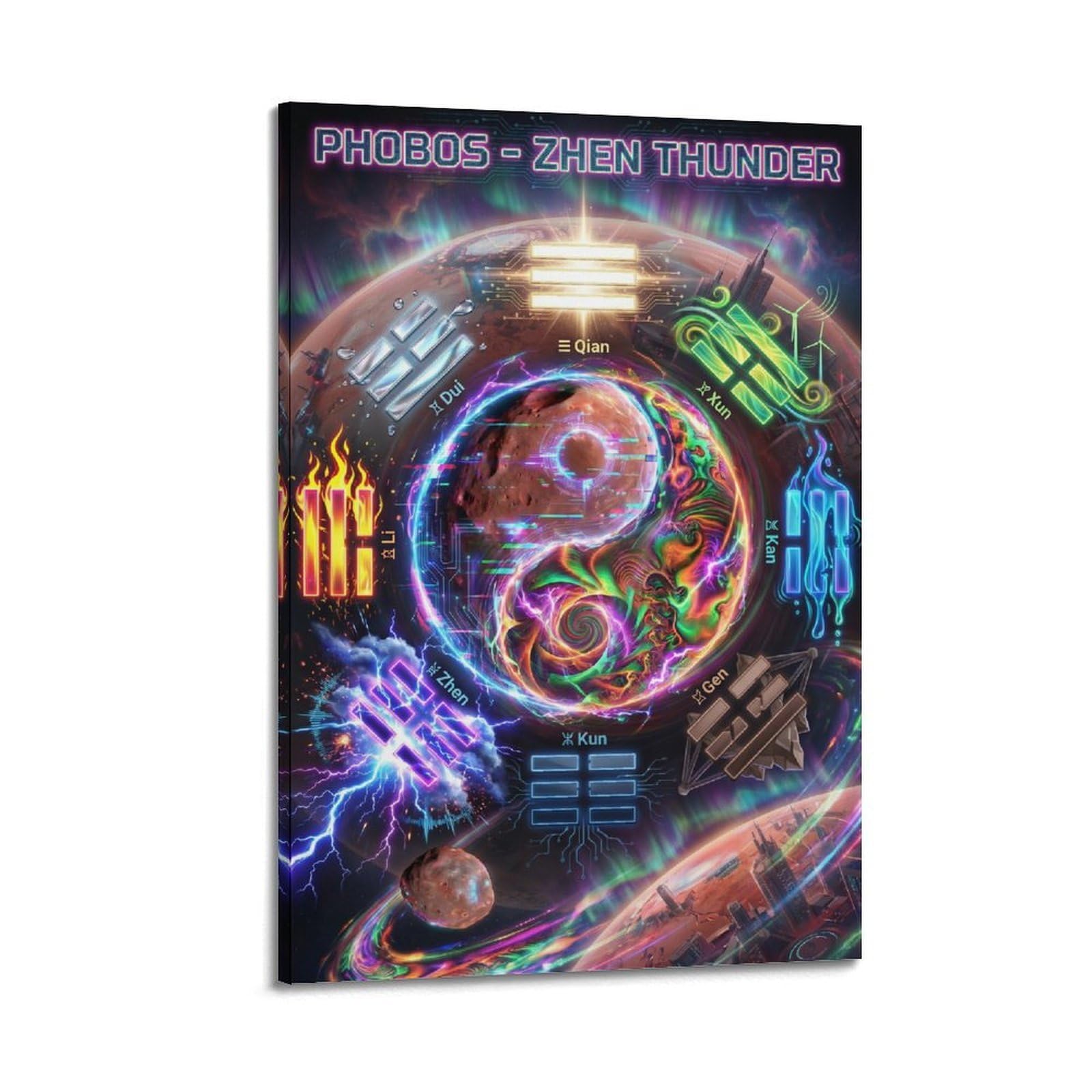 OLYHTR Tech Zen Bagua Cyber Yin Yang Mandala Spiritual Poster Meditation Modern Decorative Canvas Prints - Ideal Wall Art for Family, Man Cave, Game Room, Boys & Girls Bedroom 24x36inch(60x90cm)