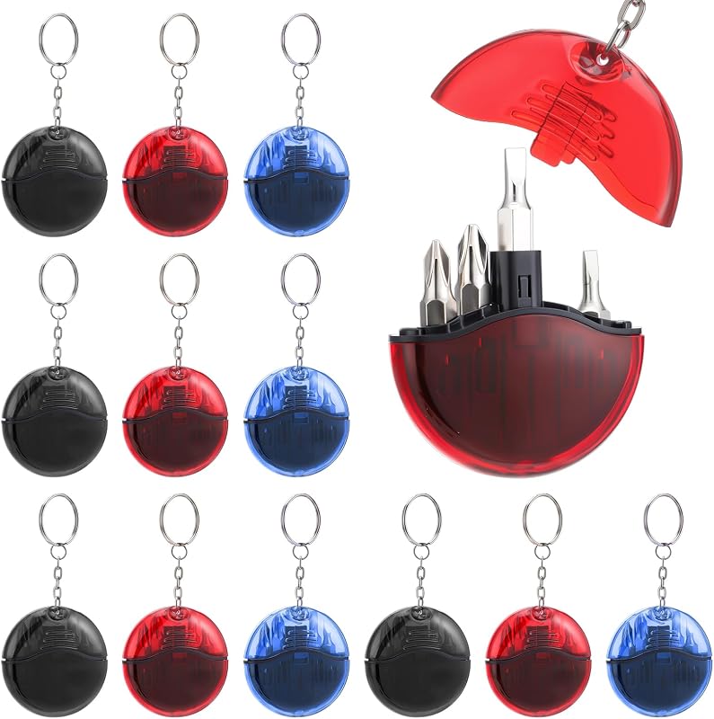 XunYee Kit com 12 Mini Chaves de Fenda com Chaveiro, Phillips e Fenda, Vermelho, Azul e Preto