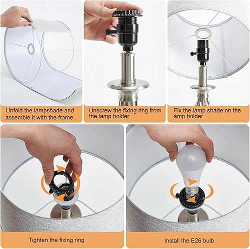 Miniatura 8 de Juego de 2 lámparas de mesa de noche para dormitorios con USB C+A, lámparas de noche con base de jaula en espiral, lámparas altas de sala de estar