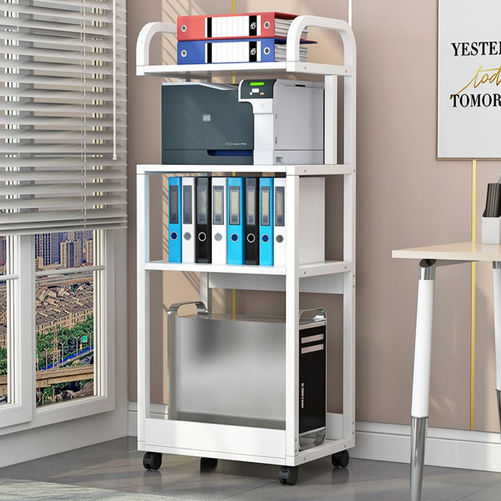 Mesa para Impresora, Mesa Trituradora con Ruedas, Soporte para PC, Estante para Impresora para Casa y Oficina(White,51x30x135cm/20x12x43in)