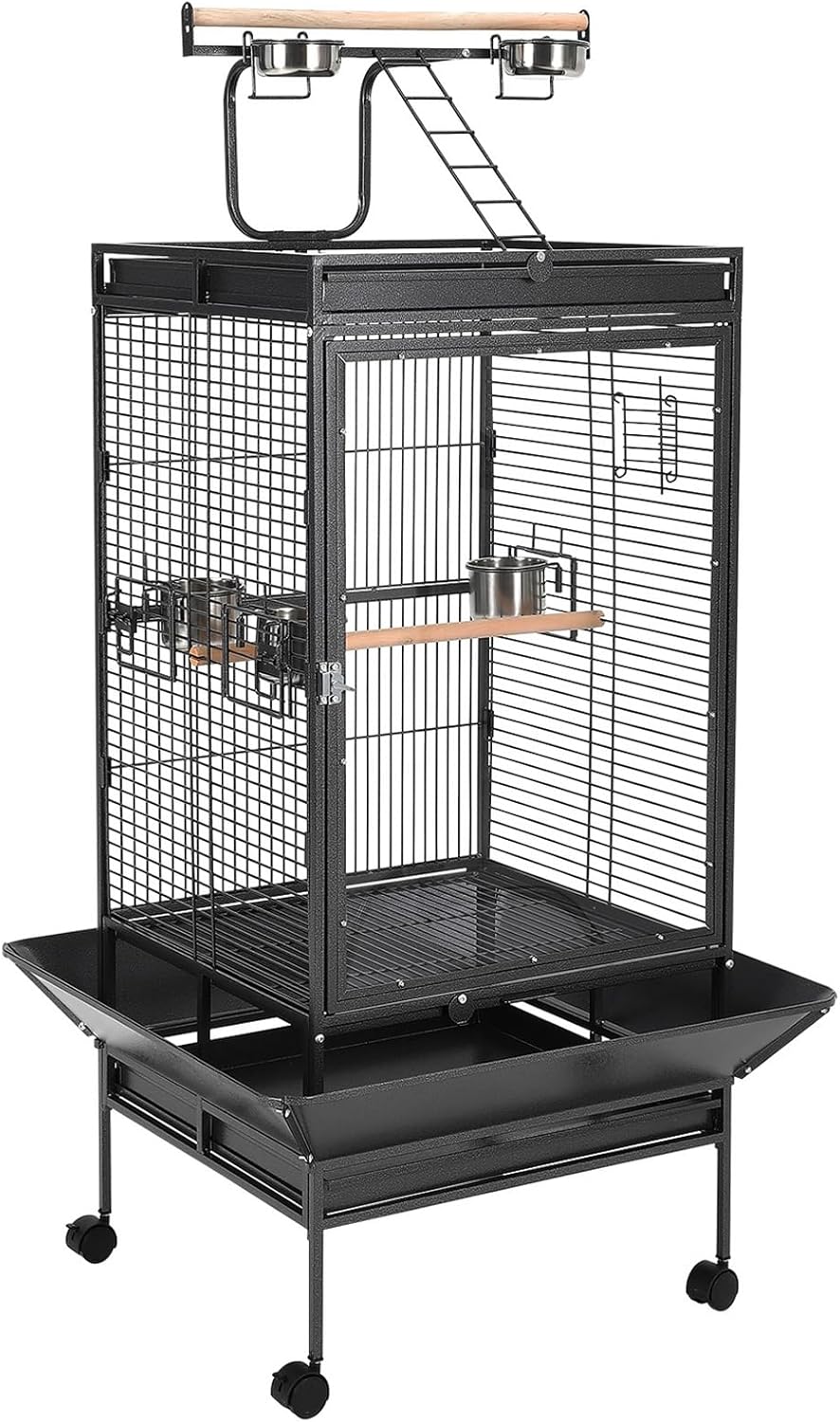 64.4" Tall Large Bird Cage, Metal Parrot Cage with Rolling Stand, Play Top & Bowls - Bird Aviary for Parrots, Parakeets, Conures, Cockatiels, Indoor Outdoor Aviary for Outside Porch Garden Yard