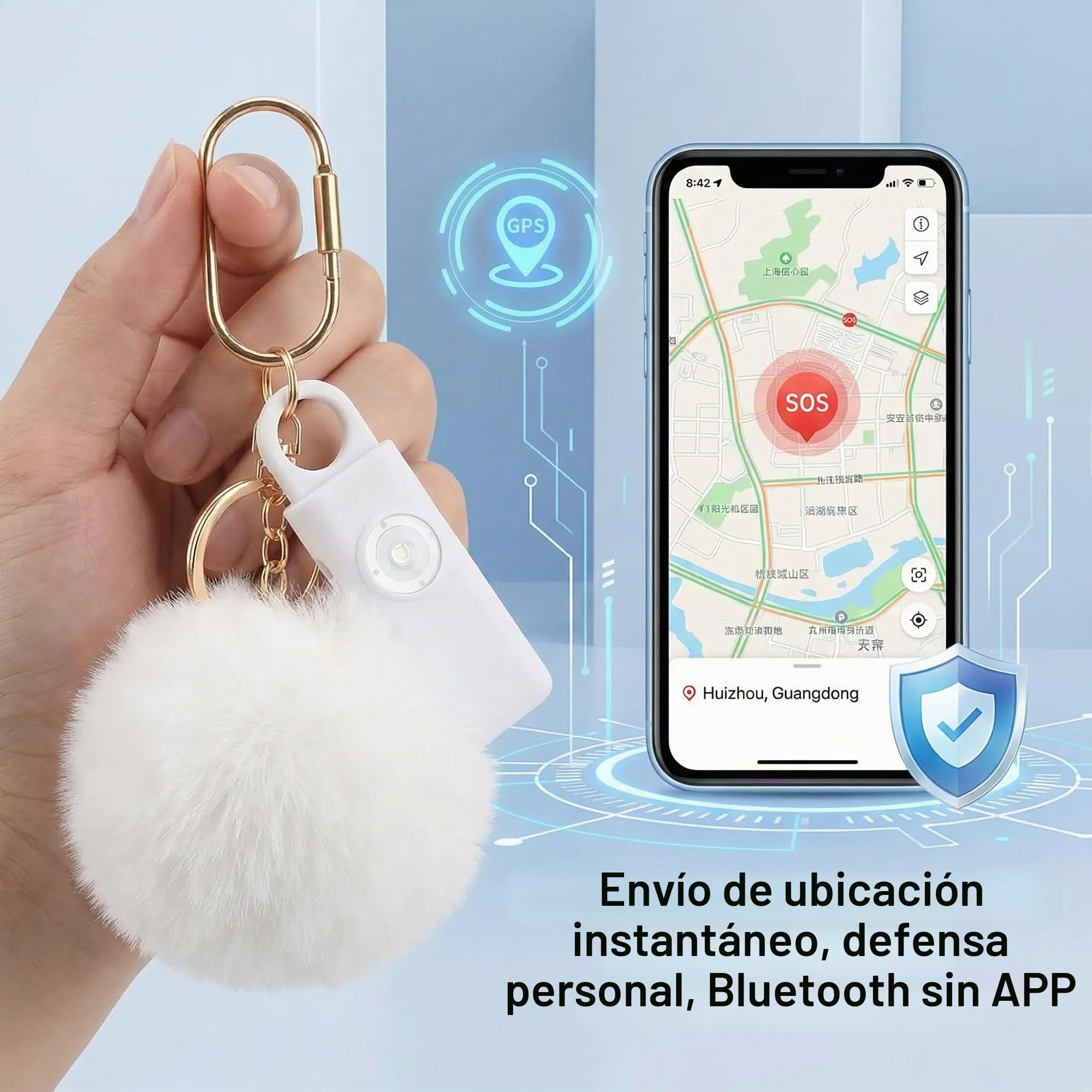 Llavero alarma antipinchazos, dispositivo antiagresión SOS llamada automática, envío instantáneo posición GPS, sirena 130 dB, defensa personal y autodefensa para mujeres, niños y ancianos (rosa)