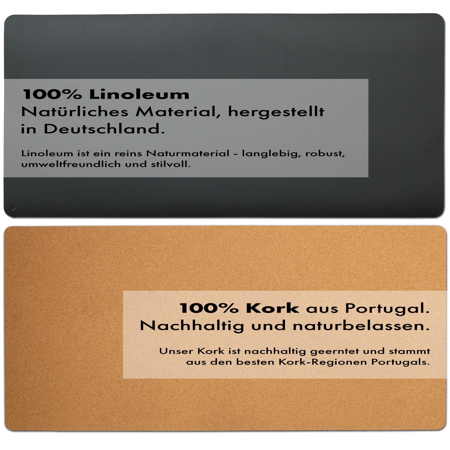 Schreibtischunterlage aus Linoleum mit Korkunterseite – Ökologisch, Nachhaltig & 100% Natürlich – Made in Germany (Charcoal, 75x30cm)