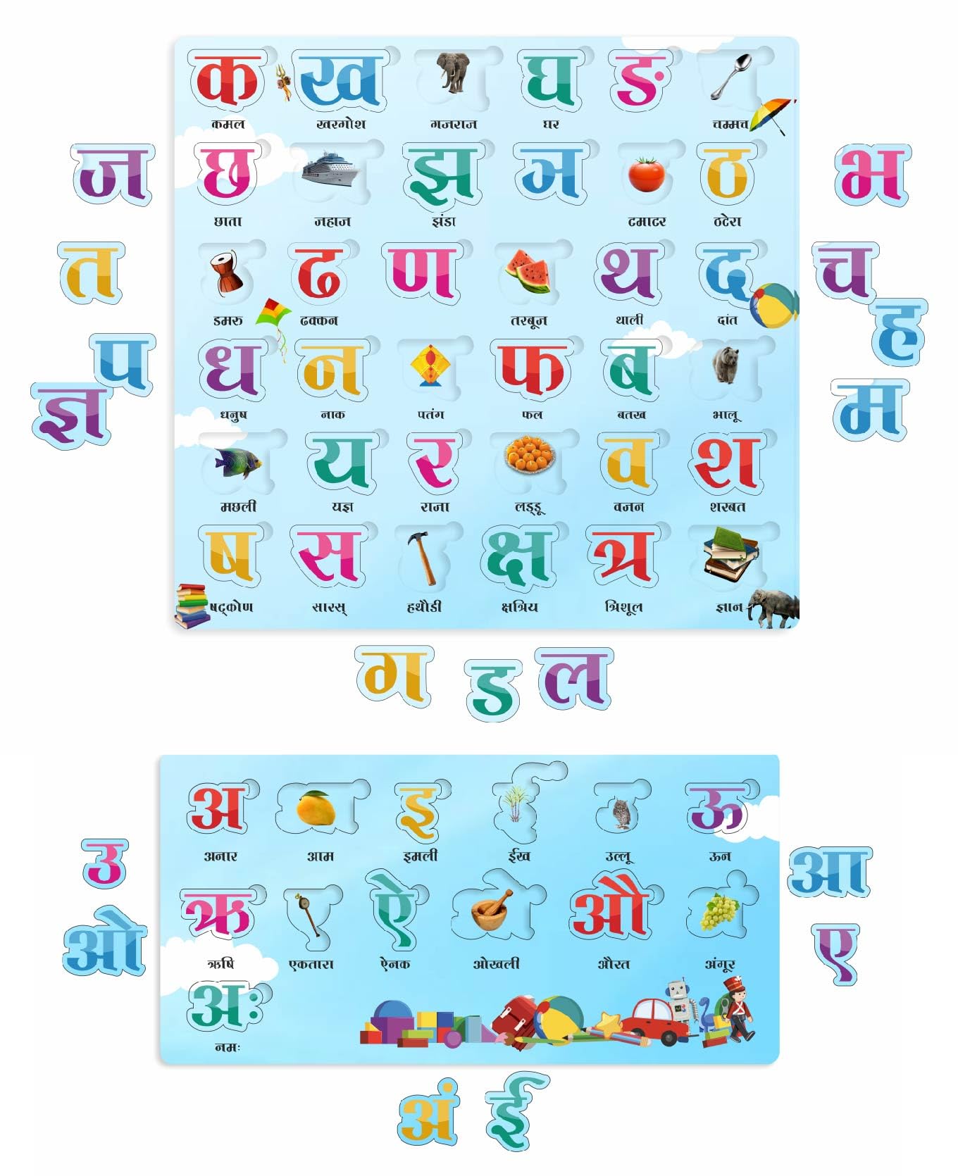 CRAFTICK Wooden Hindi Varnamala swar vyanjan Alphabets Puzzle Educational Board| Hindi Shabd Rachna for Kids Montessori pre-School Activity Set of 2 Multicolor (Hindi Varmala)-image-6