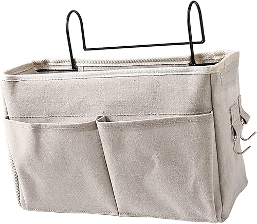 Miniatura 6 de Bolsa de almacenamiento para mesita de noche, bolsa colgante de algodón y lino, cesta organizadora de bolsillo para litera, dormitorio, habitaciones