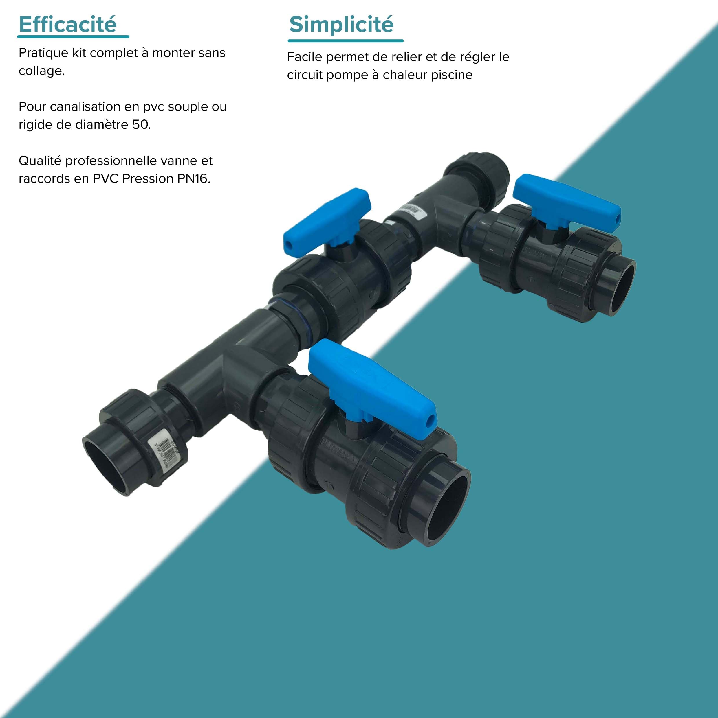 EDG Kit by Pass Piscine Diamètre 50 - Bypass Chauffage Pompe A Chaleur pour Piscine - Diamètre ø 50 mm pour Tubes PVC Rigides Ou Flexibles - pour connecter Une Pompe à Chaleur en Sortie 50