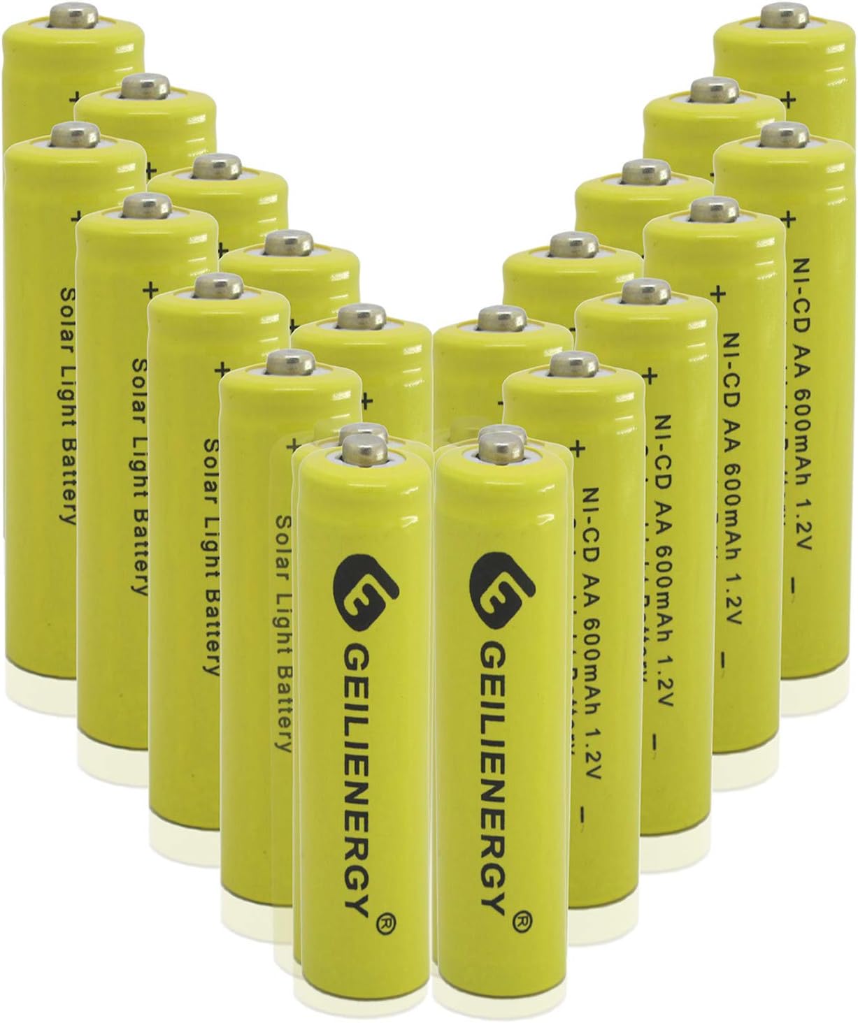 GEILIENERGY Solar Light Batteries AA 600mAh 1.2V Rechargeable for Garden Lights Remotes Mice(Pack of 20)
