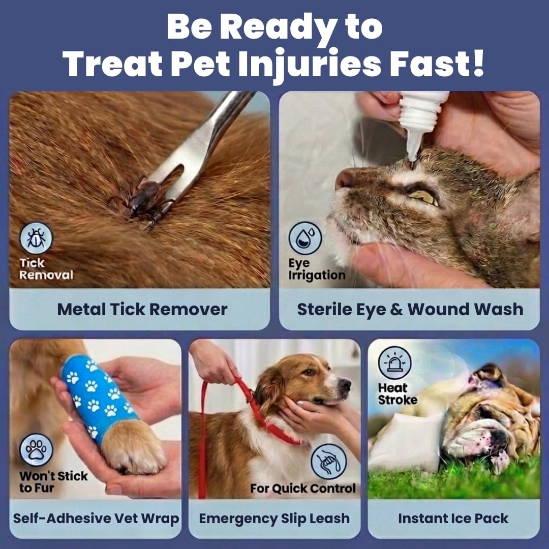 Dog First Aid Kit - Vet Approved Pet First Aid Supplies to Treat Dogs & Cats in an Emergency - Pet First Aid Kit Guide, Tick Remover, Slip Leash & Medical Essentials for Home, Camping, Car, RV, Travel - image 2