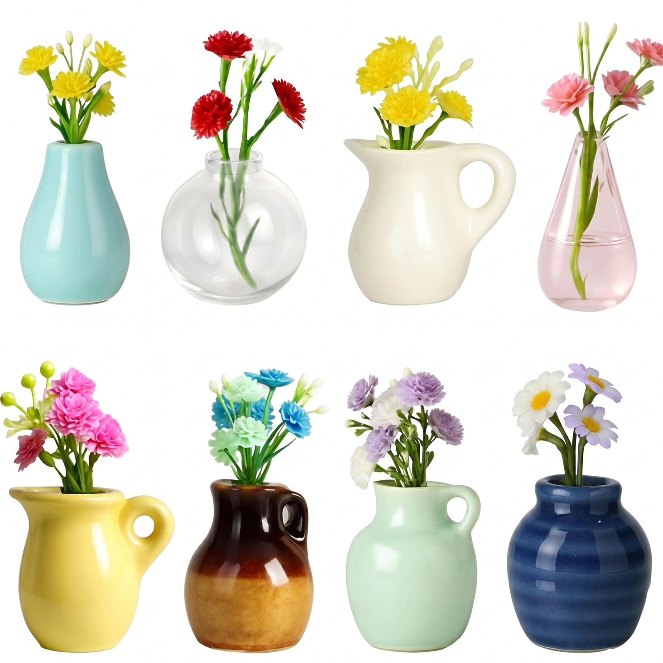 Goutdori 8 Pack Mini Vase Magnets For Fridge Bud Vases Refrigerator Magnets with Flowers Cute Decorative Mini Magnetic Vases Random Flower Colors