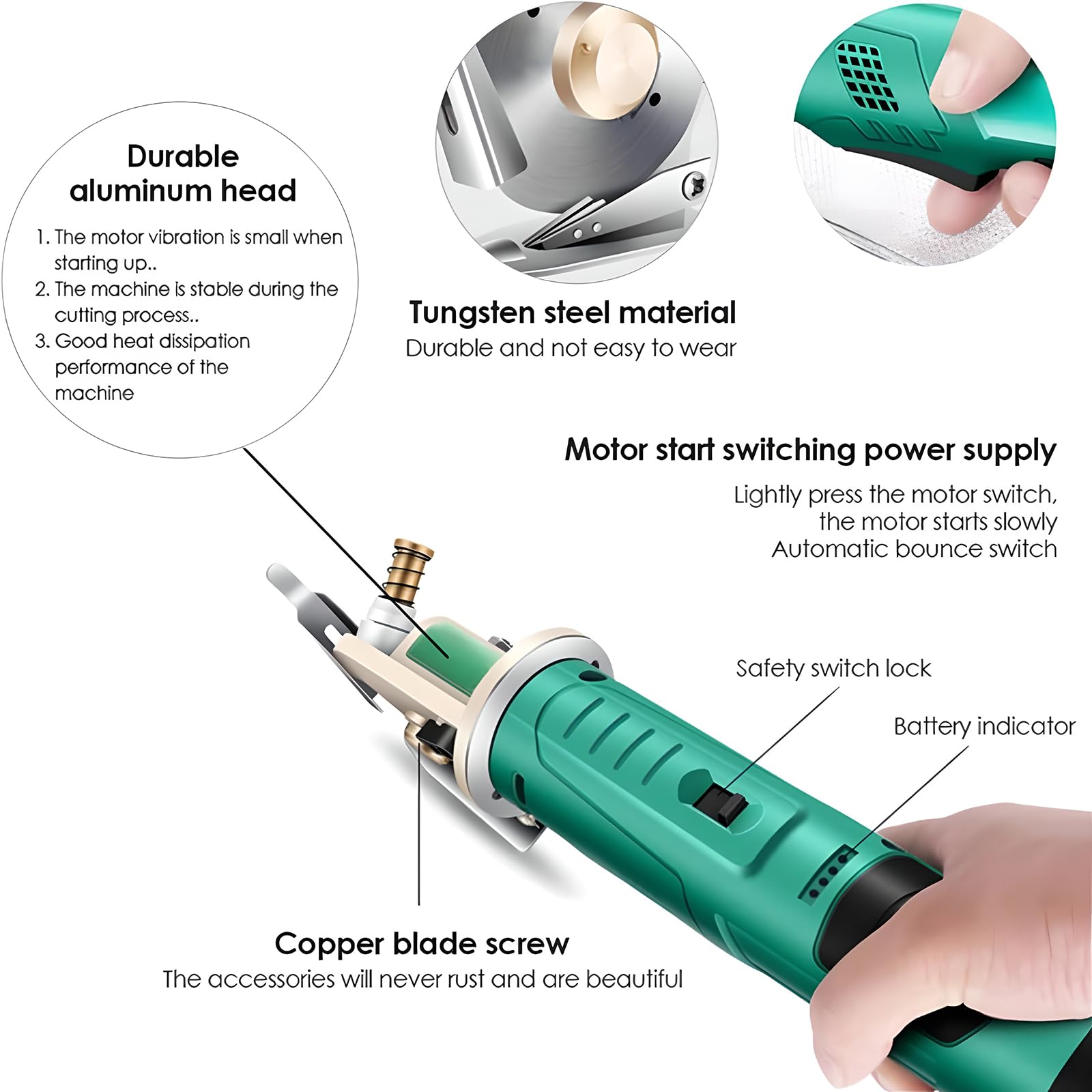 Cortador eléctrico giratorio de tela, tijeras inalámbricas con batería de 4000 mAh, corta tela, cartón, cuero, alfombra, grosor máximo 25 mm/33 mm