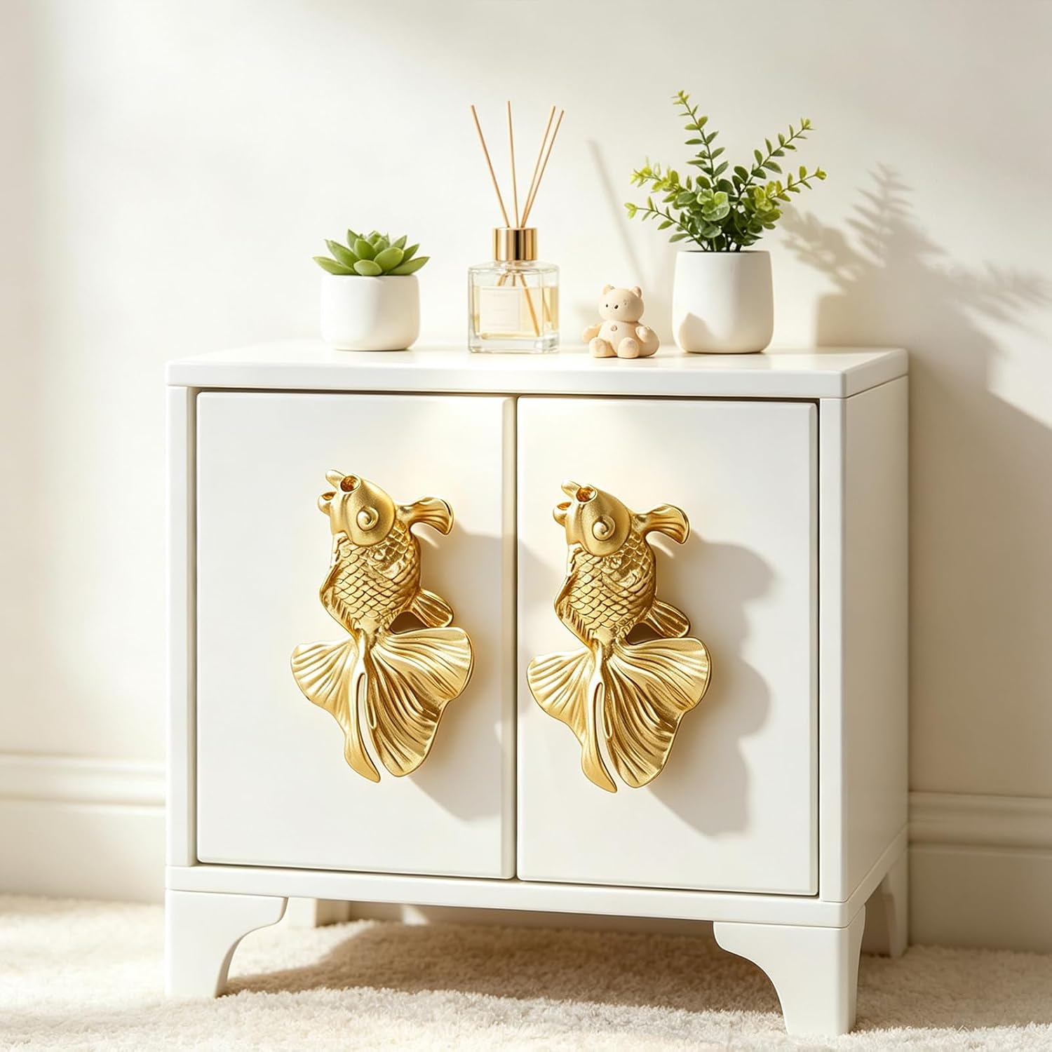 4PCS Goldfish Cabinet Knobs,Animal Knobs Cabinets Gold Drawer Knob | Unique Zinc Alloy Cabinet Knob for Cupboard Dresser Wardrobe HandlesRust Resistant And Durable with screwsEasy to Install