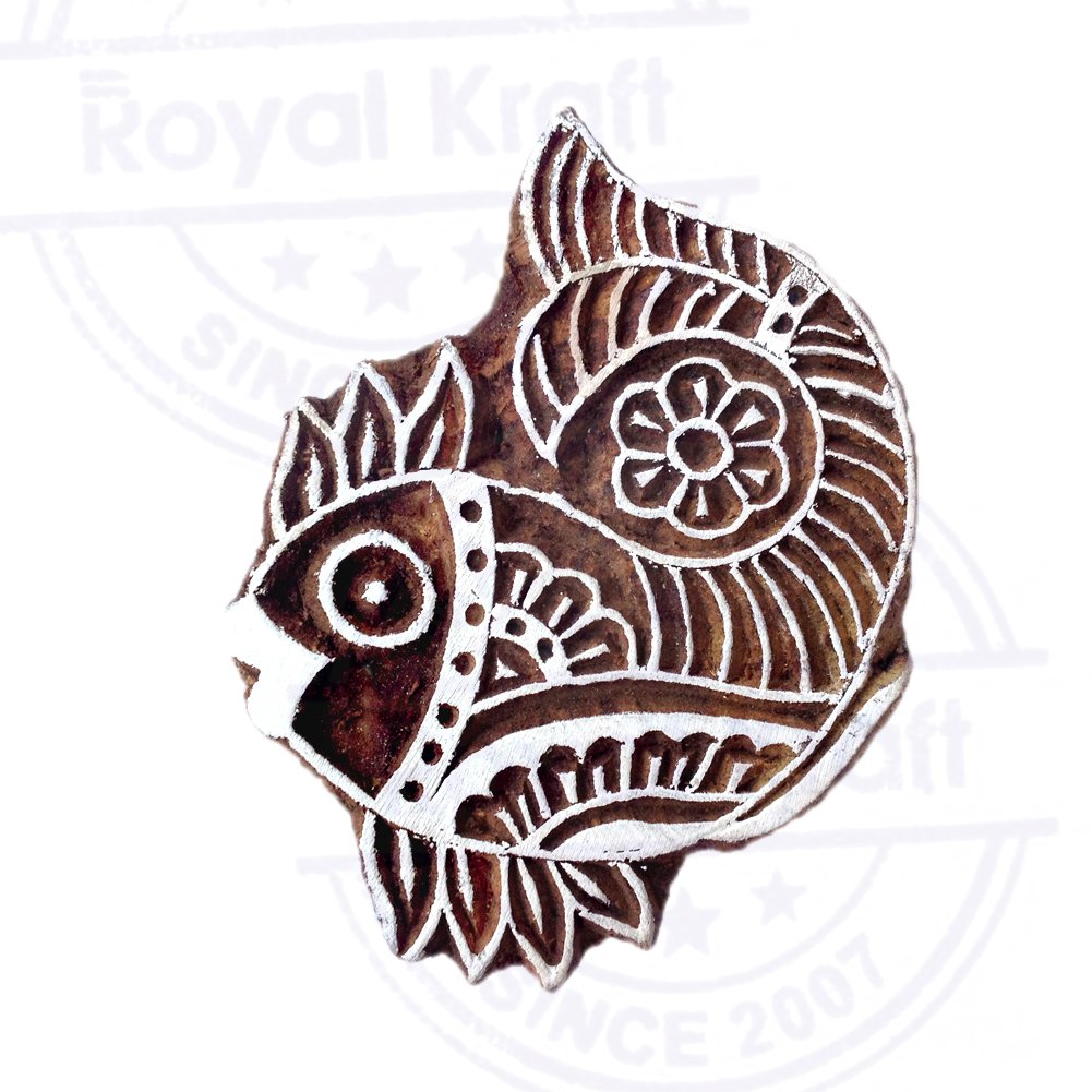 Royal Kraft Set Di 5 Timbri In Legno Per Stampa A Blocco – Forma Bordo E Pesce – Ideale Per Tessuto, Carta E Tatuaggi Temporanei Fai Da Te - 3