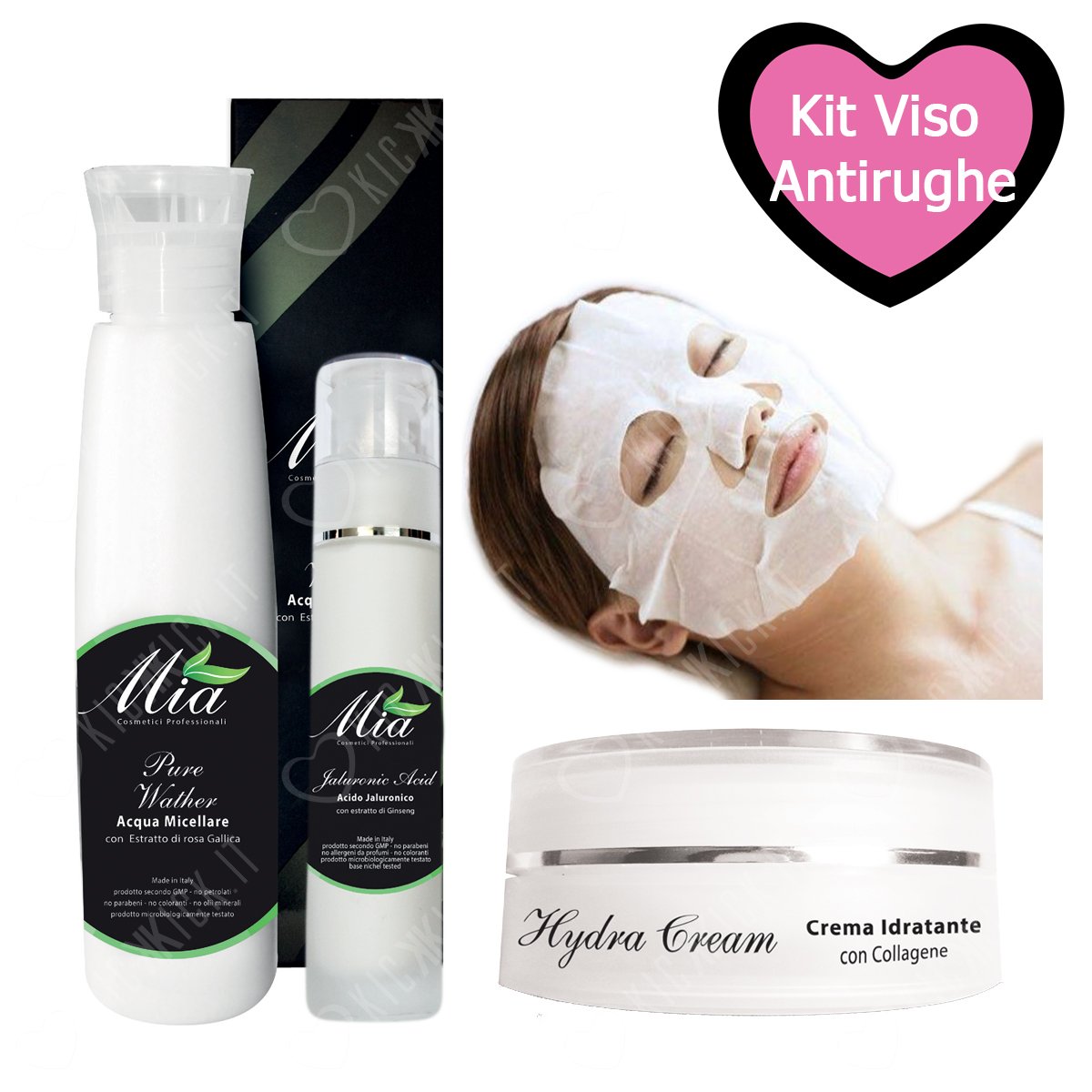 Kit Trattamento Viso Antirughe Bava di Lumaca - Acqua Micellare + Maschera + Crema + Siero