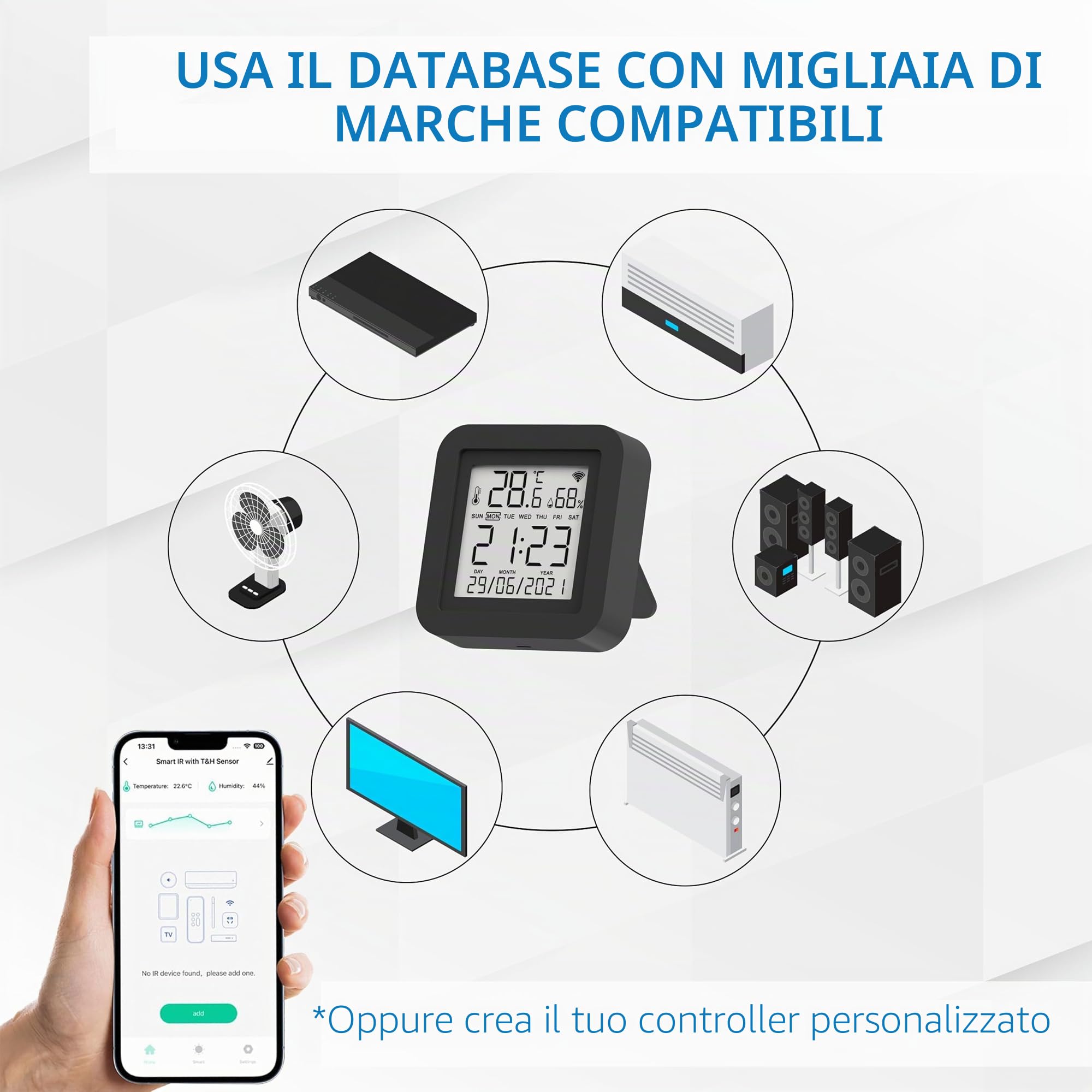 Telecomando universale WiFi IR Nivian con sensore di temperatura e umidità - Telecomando intelligente tramite App Tuya, compatibile con Alexa e Google Home, Home Automation Smart Home