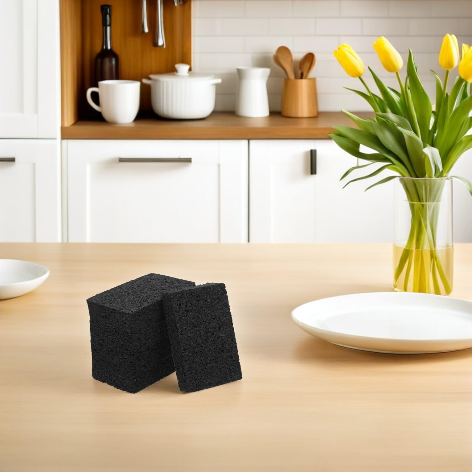 Mobestech 20 Stück Zelluloseschwämme Spülschwämme Kratzfrei Schwarz 11X7X25cm mit Hoher Saugfähigkeit für Küche Haushalt Bad Reinigung