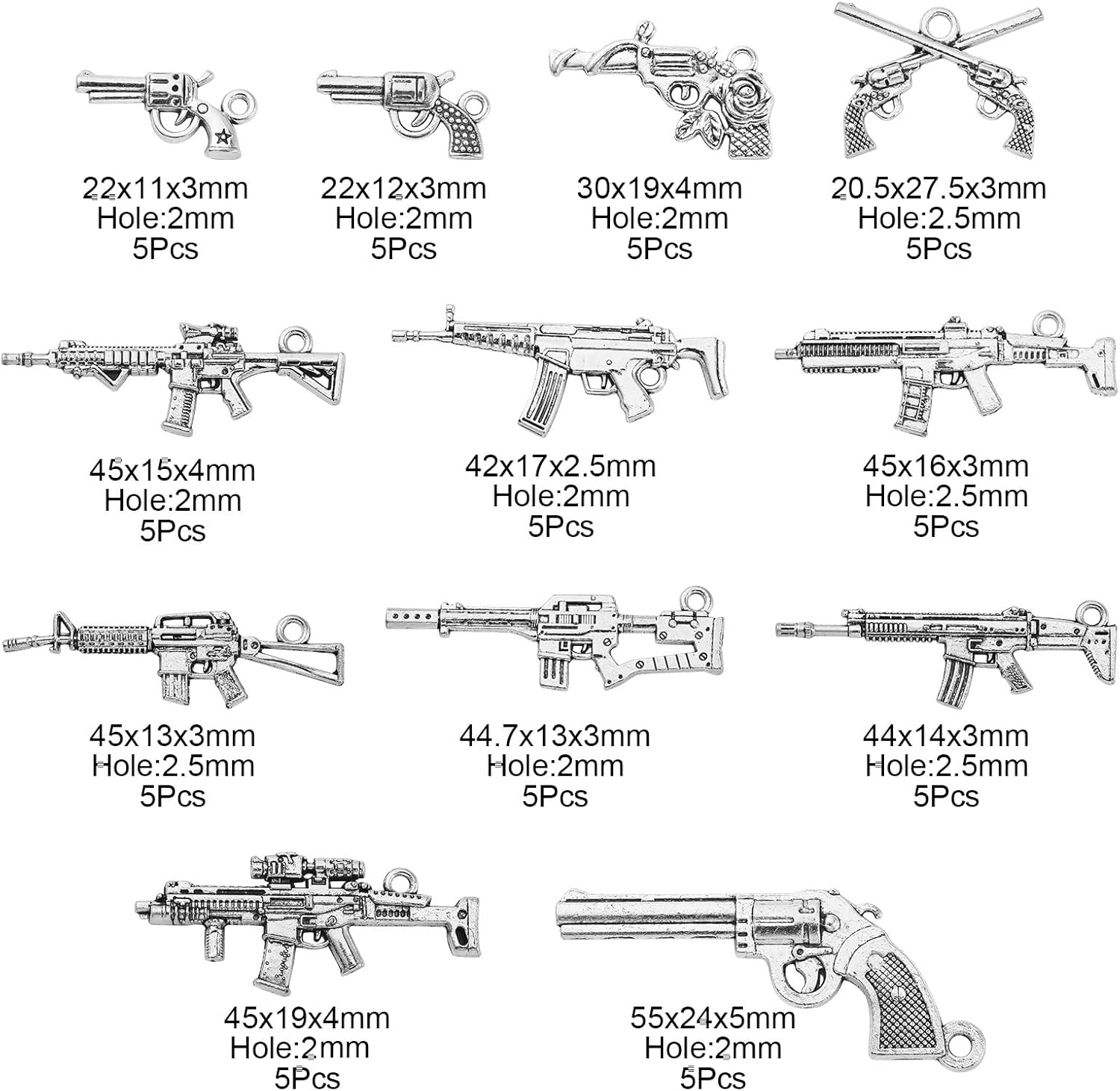 Ornazy 60Pcs Tibetan Style Pistol Gun Charm Vintage Silver Weapon Tool Charms for Jewelry Making DIY Necklace Bracelet Crafts - Image 2