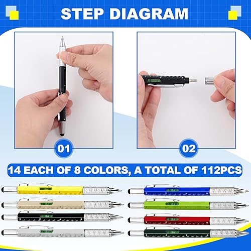 Miniatura 4 de Zhanmai 168 bolígrafos multiherramienta, regalos para hombres 6 en 1, destornillador, destornillador, regla, medidor de nivel, bolígrafo para