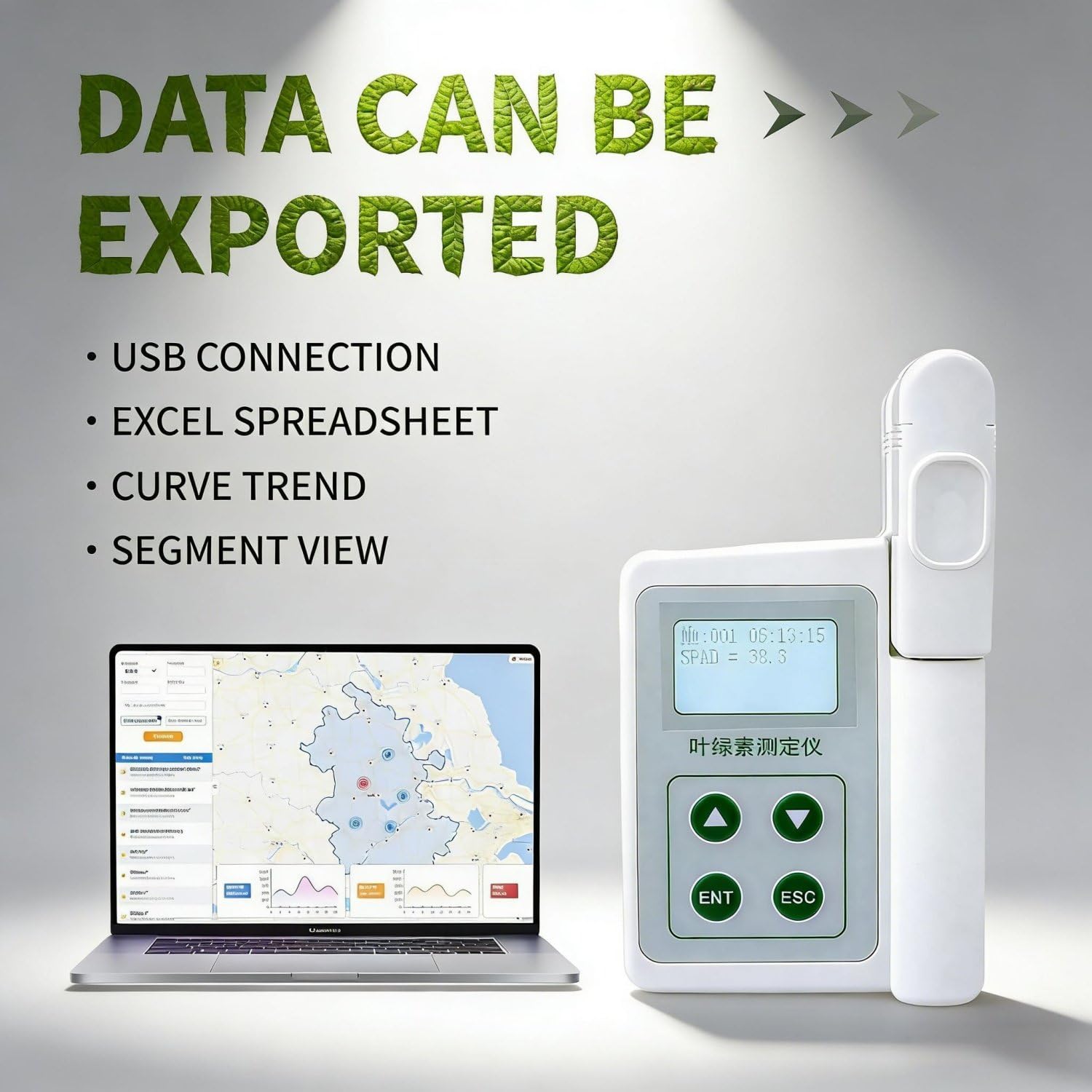 Analyseur de chlorophylle, thermomètre foliaire, humidimètre foliaire 0,0-99,9 SPAD, Compact et Portable, pour Agriculteurs et jardiniers.