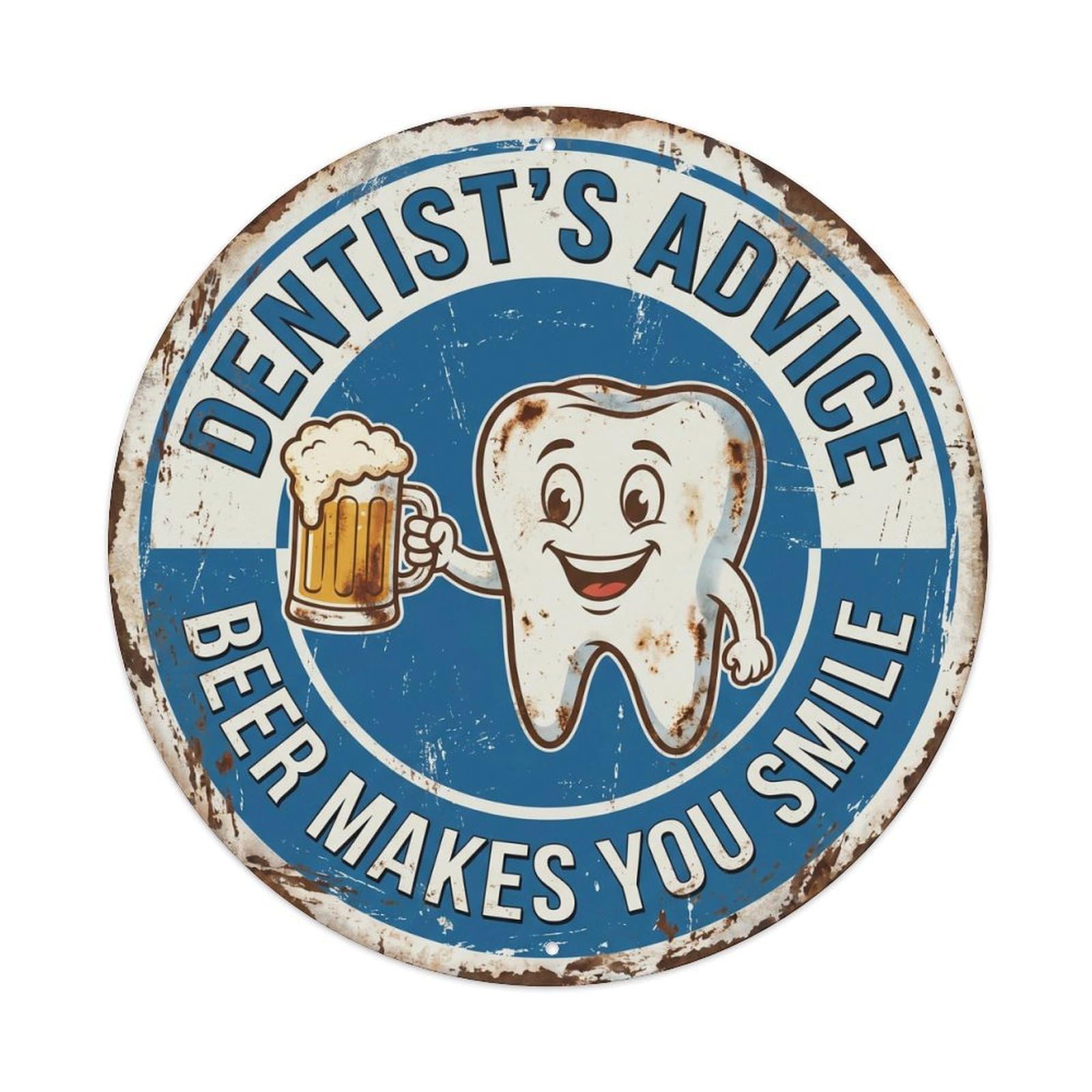 Retro Bar Style Dentist Smile Patio Beer Vintage Metal Tin Sign Plaque Wall Decor for Cafe, Club, Garden Round Metal Poster 8x8Inch