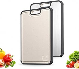 Titanium Cutting Boards for Kitchen,Double Sided Food Grade Cutting Board,Pure Titanium & Wheat Straw PP,Non-toxic for Meat Vegetable Fruit,Easy to Clean Large Size 15''×10‘’