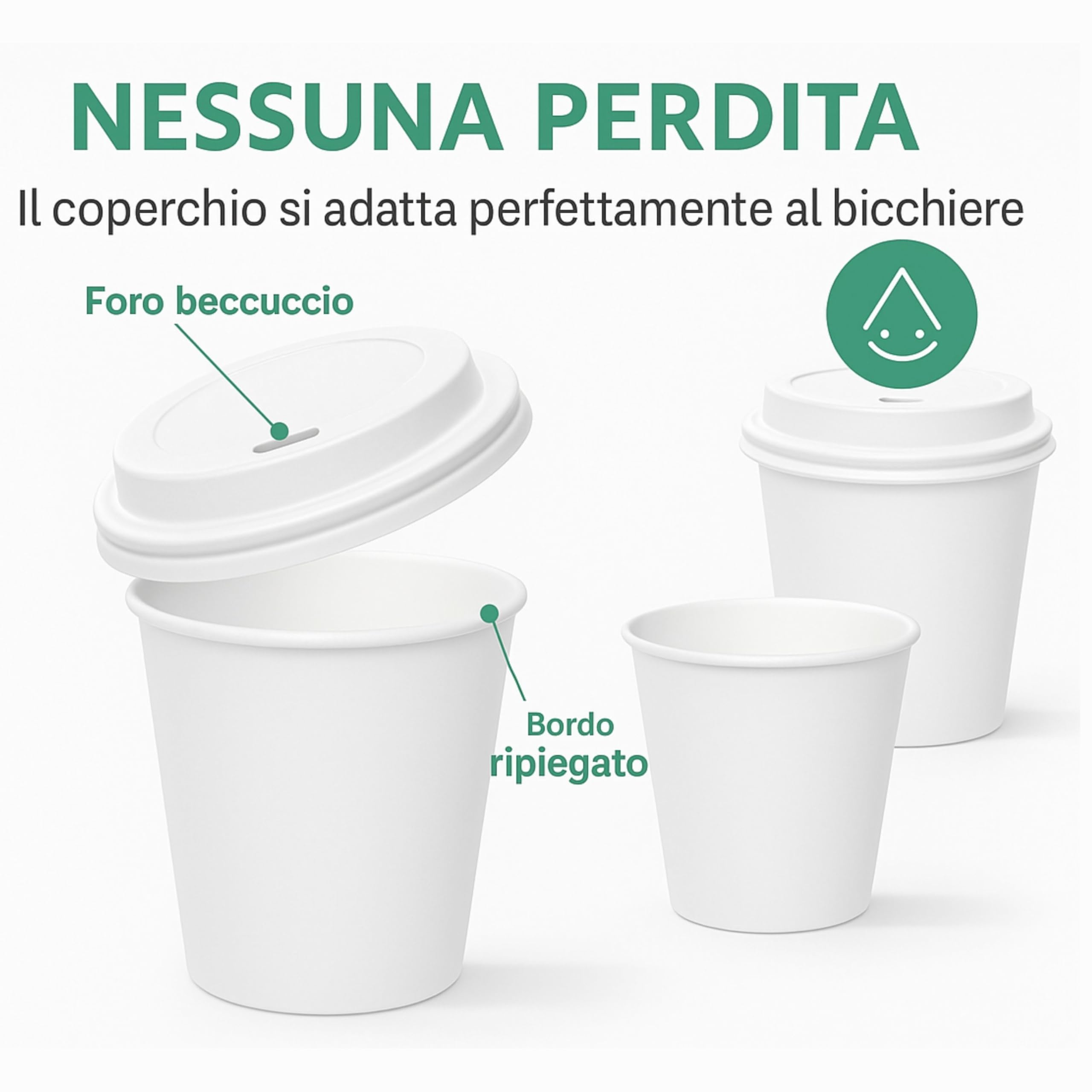 500 Bicchieri di Carta con Coperchio di Plastica da 360ml - Per Caffè Lungo, Espresso, Ginseng, Acqua o Cocktail - Adatti all'Uso Domestico, e Attività, Bianchi