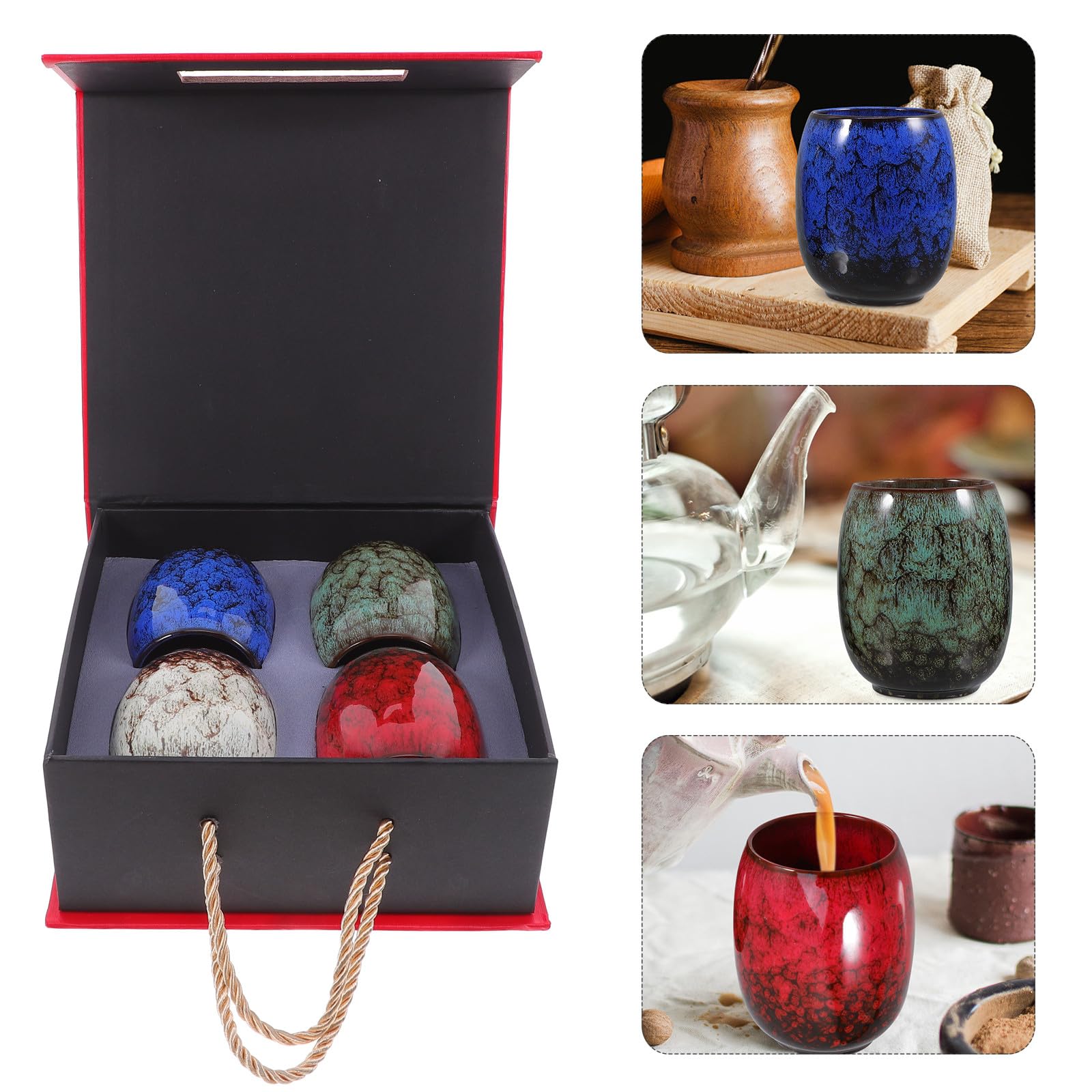4 Tazas de Té Caja de Obsequio Multifuncionales de Cerámica Estilo Japonés Minimalista y Cumpleaños para Oficina