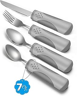 CuraVita - 200 g Heavy Weighted Adaptive Cutlery Set (4 Pieces) - Parkinson Cutlery for Tremor and Arthritis (Left-Handed Users)