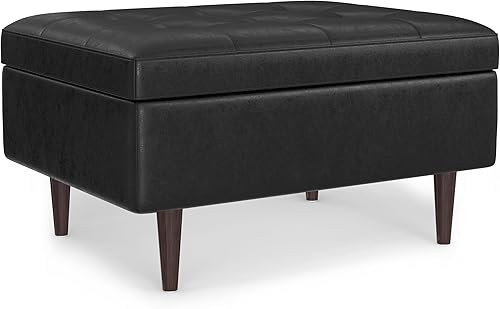 Miniatura 89 de SIMPLIHOME Shay - Otomana rectangular moderna de mediados de siglo de 48 pulgadas de ancho en piel sintética vegana envejecida, color marrón, Sillín