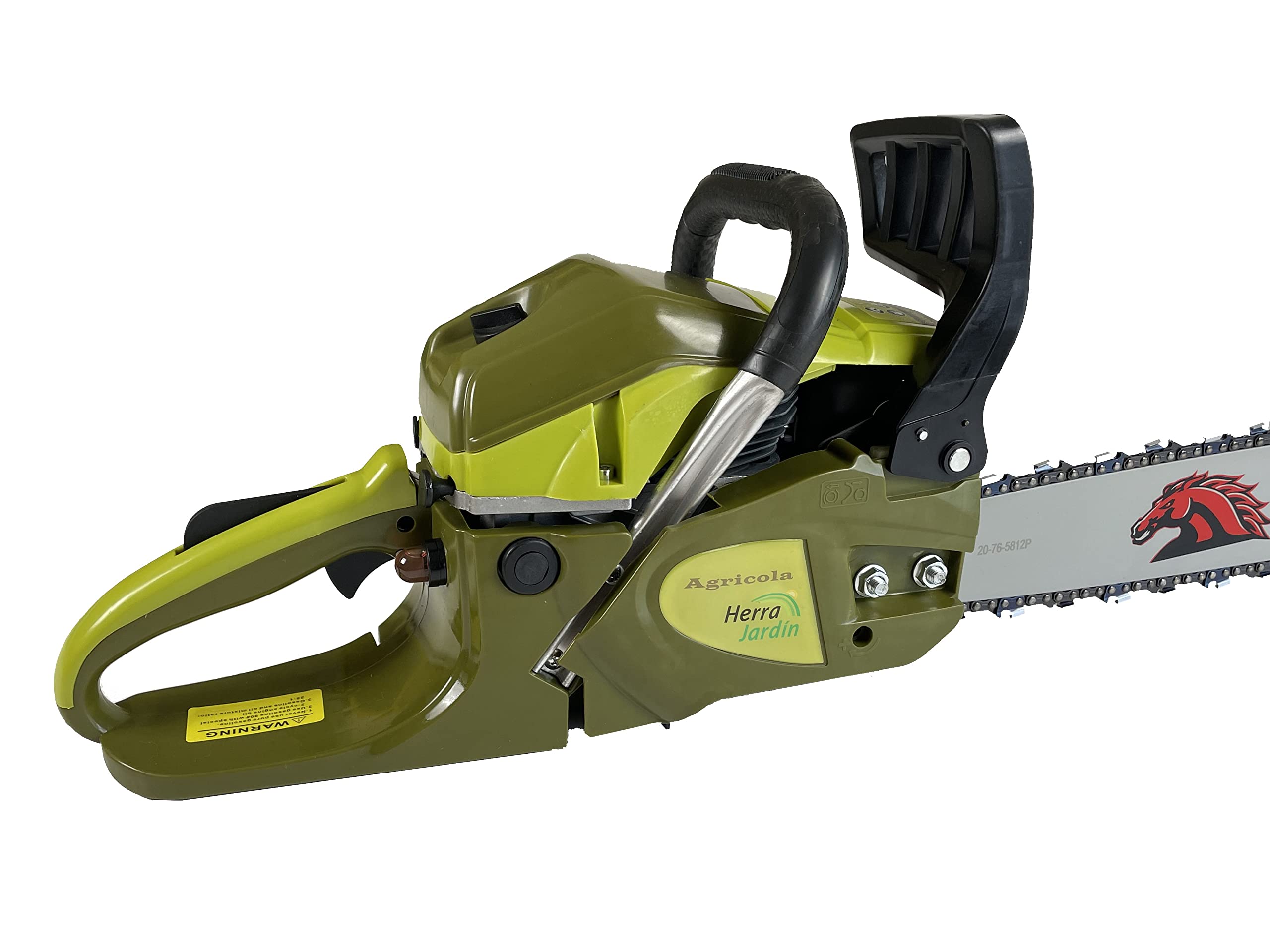 BRACOG Motosierra Gasolina Profesional Amazona (62 cc, Espadín 50cm). Anti-vibración con Cadena 20" Motor de 2 Tiempos, 3.4 cv, Alto Rendimiento Arranque Easy-Start