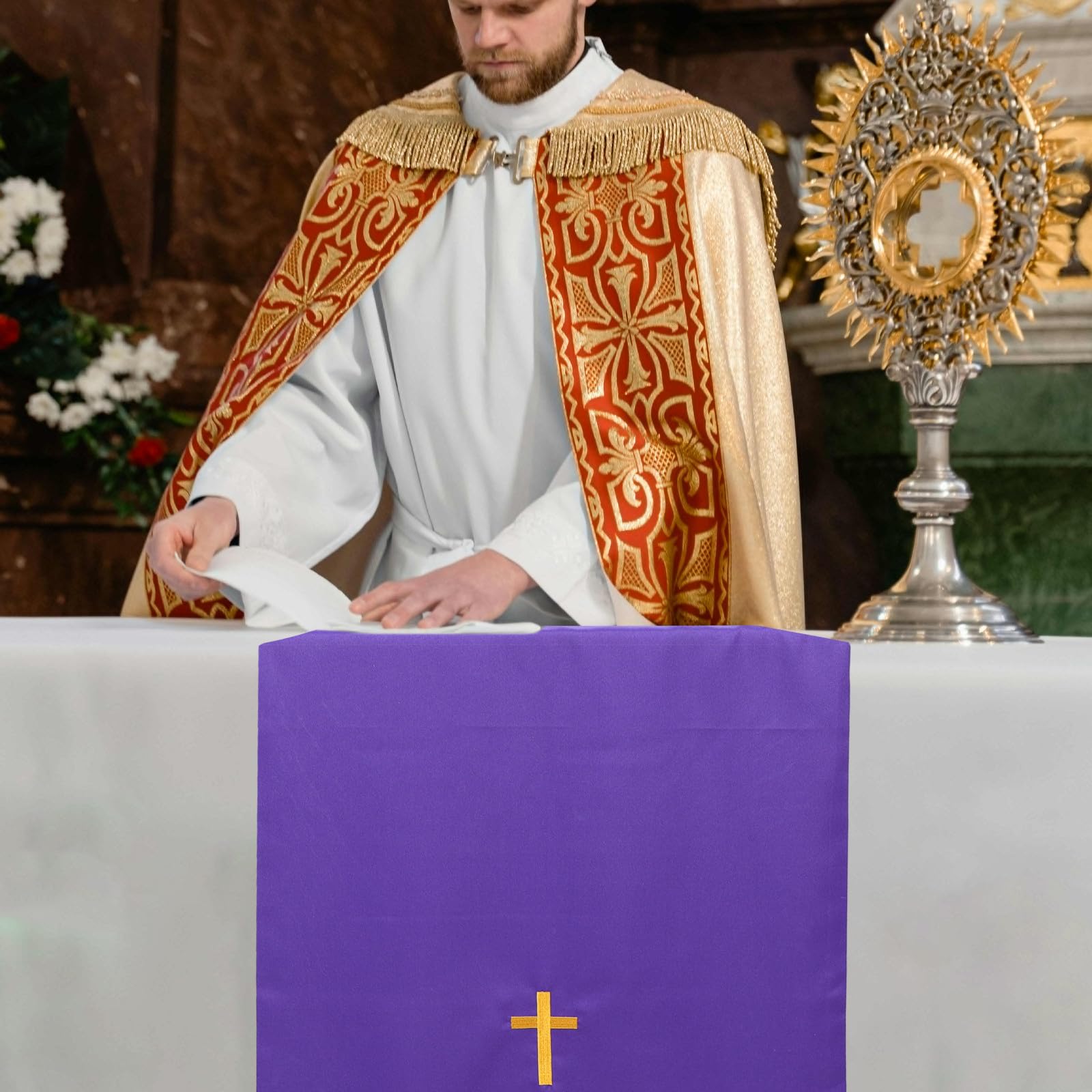 Ipetboom Set di paramenti per pastori per chiesa protestante, pulpito reversibile e tovaglia, forniture per il clero per servizi di culto, funerali o matrimoni, verde viola