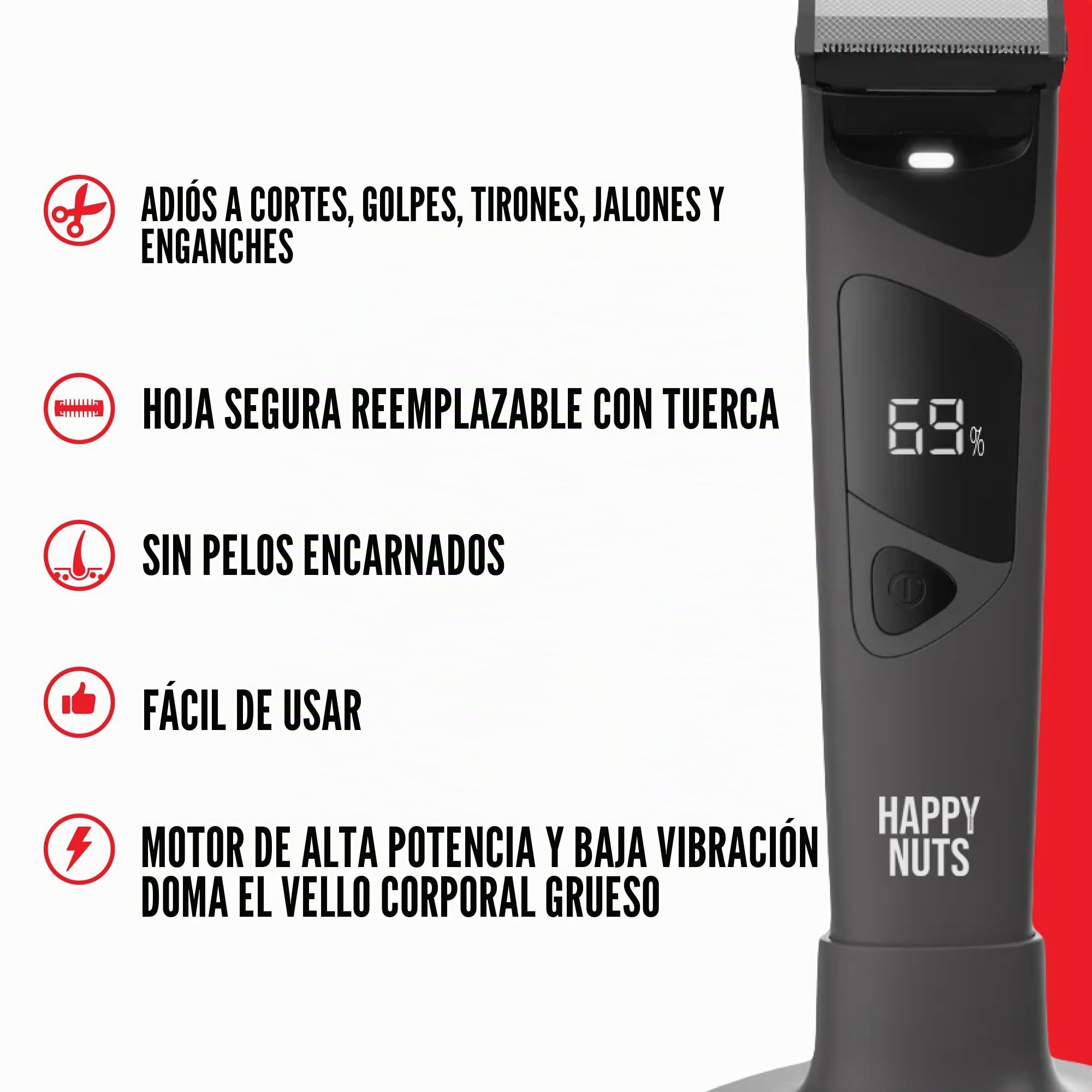 HAPPY NUTS The Ballber PRO - Recortadora eléctrica de vello corporal para hombres, juego de aseo personal para hombres, afeitadora impermeable IPX7 para zonas de difícil acceso (Ballber Pro)