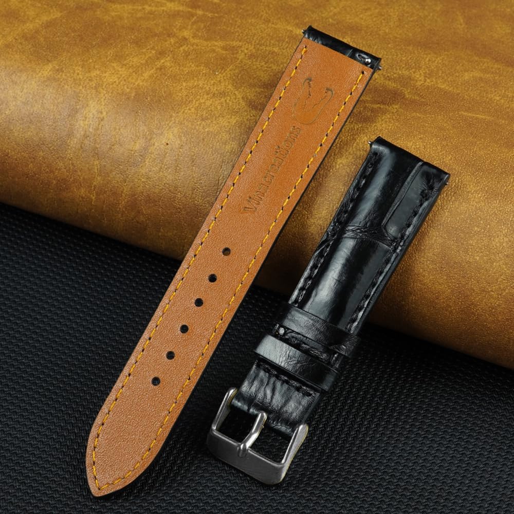 Handgefertigtes Alligatorleder-Uhrenarmband für Herren, Schnellverschluss, Premium-Krokodilband, Stachelrochen, Straußen, Ersatzschnallen, silberfarbene Schnallen, 18 mm, 19 mm, 20 mm, 21 mm, 22 mm