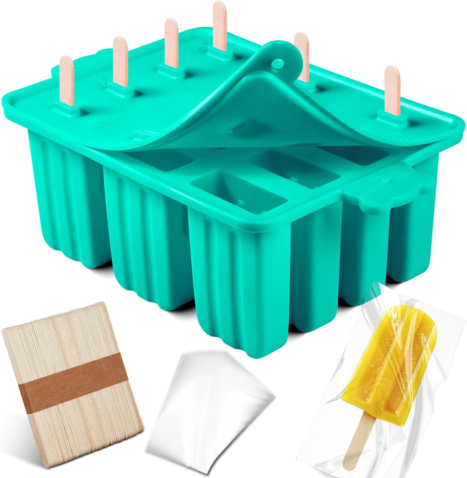 Popsicles Molds Silicone, Bpa-free ice Pop Mold Food Grade Popsicle Maker With 50 Popsicle Sticks 50 Popsicle Bag For Kids Easy Cleanup (Blue, 12 Cavities)