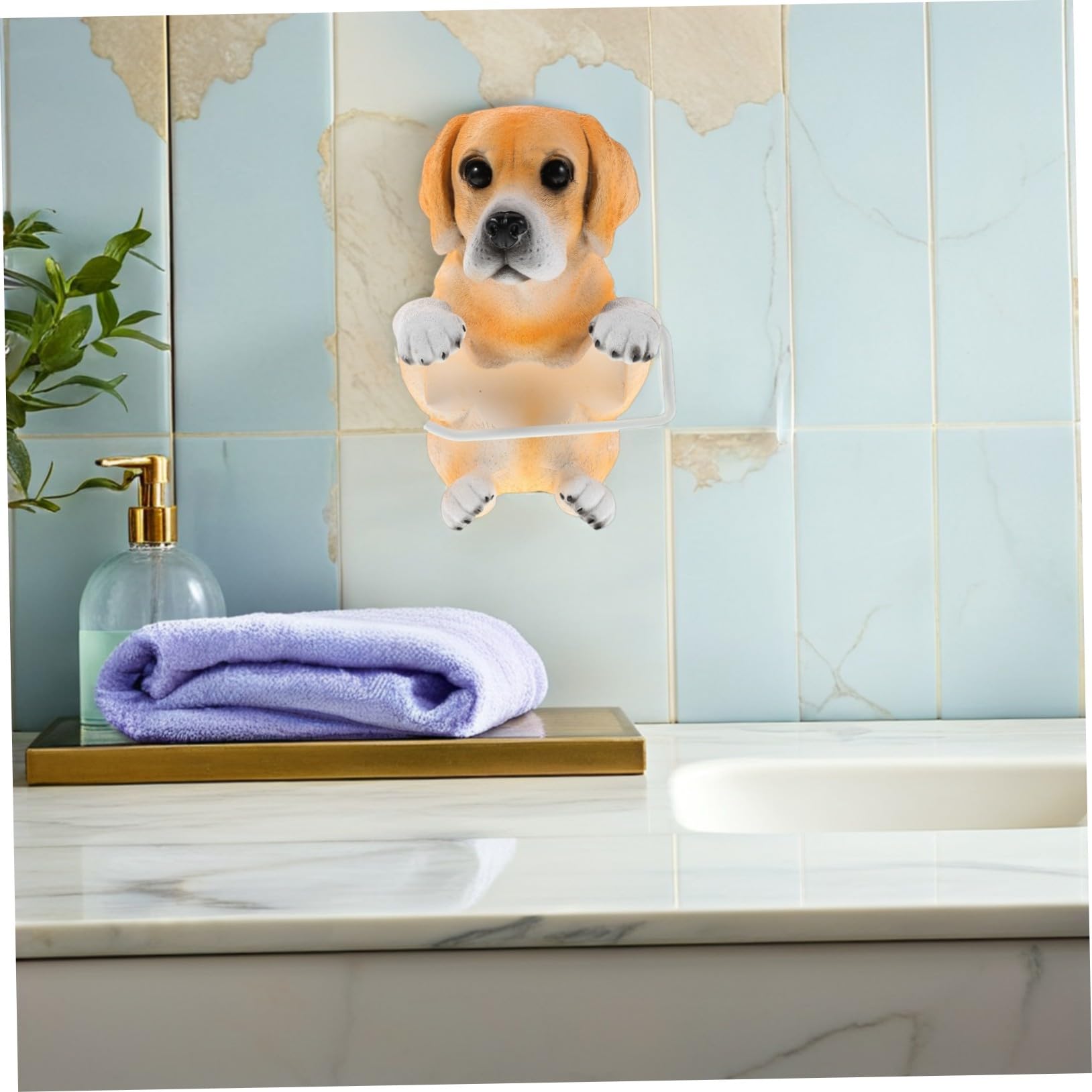 Portarrollos Naranja Forma de Perro de Resina de Papel Higiénico