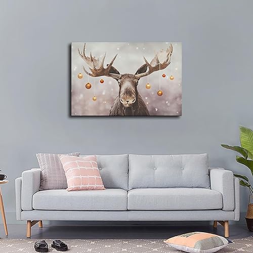 Miniatura 3 de DreMdo Póster de Navidad con alces de Navidad, pintura en lienzo, póster de arte de pared para dormitorio, sala de estar, decoración de regalo (16 x