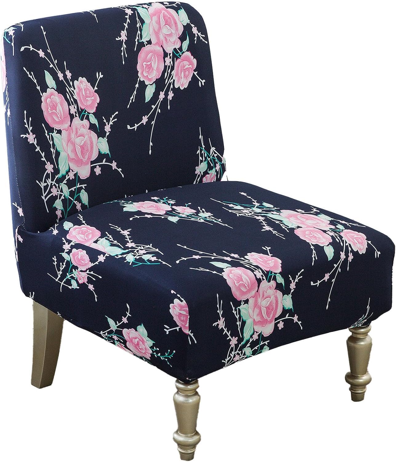 HACLEN Printing Armless Accent Chair Cover, Stretch Spandex Armless Chair Slipcover Washable Slipper Chair Protector Non Slip for Living Room (14,1 pcs)