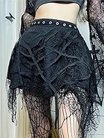 Vista 52 de Ruolai Minifalda plisada negra gótica con falda de tenis de cintura alta con cadena Negro