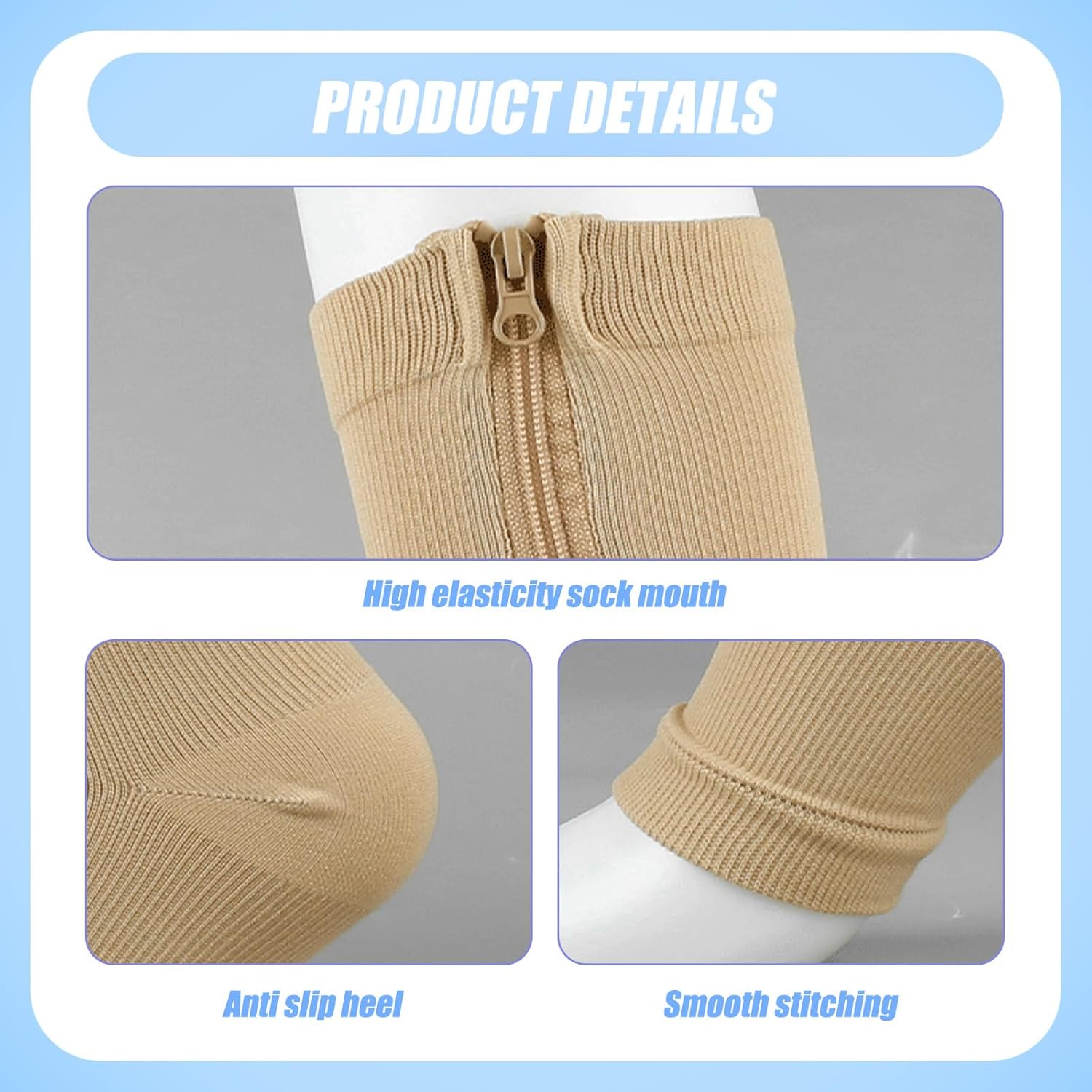 Zipper Compression Socks for Women Men, Open Toe Calf Knee High Socks with Zipper, 15-24mmHg, Support Socks for Sport, Edema - Image 3
