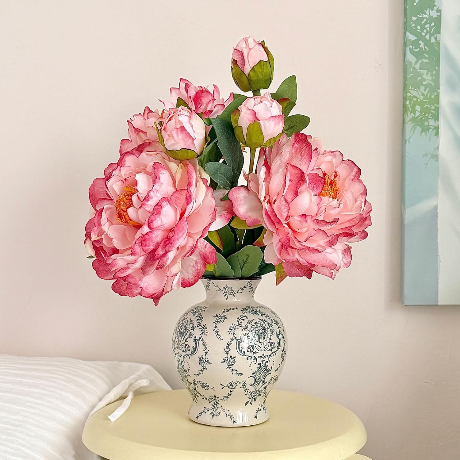 Vintage Chinoiserie Ceramic Vase, Classic Decorative Porcelain Flower Vase for Centerpiece Living Room Table Shelf, Retro Country Decor