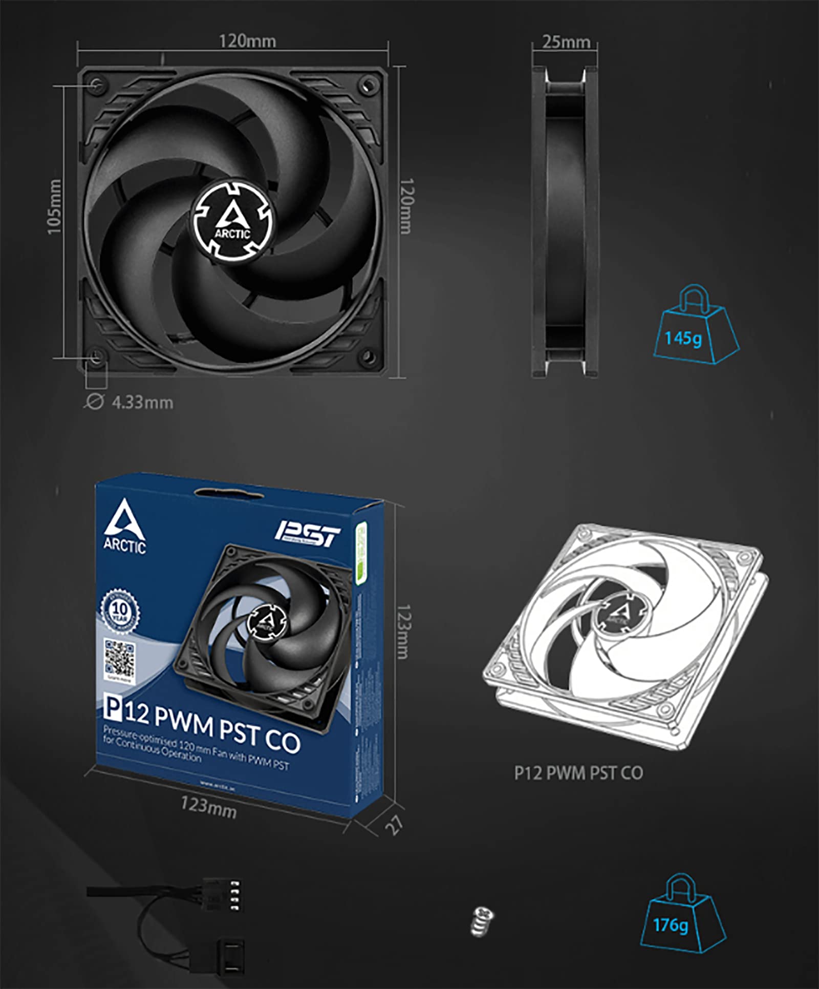 Ventilador Con Cubierta P12 Pwm Pst Co De 120 Mm, Motor Silencioso Con Presión Optimizada, Ordenador, Doble Bola, Extractor Inteligente Con Control De Temperatura