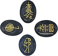 Vista 7 de Amazing Gemstone Piedras de Reiki de cristal de amatista con símbolos grabados para curación Usui Reiki, juego de 4 piezas