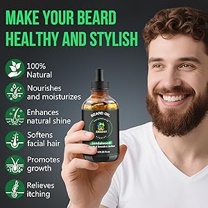 XIKEZAN Beard Oil,Beard Oil for Men,120ml/4.25 OZ Large Volume Sandalwood Natural Beard Growth Oil,Promote Beard Care Growth Mustaches Soften Strength Leave in Conditioner,Unique Gifts for Men Him Dad
