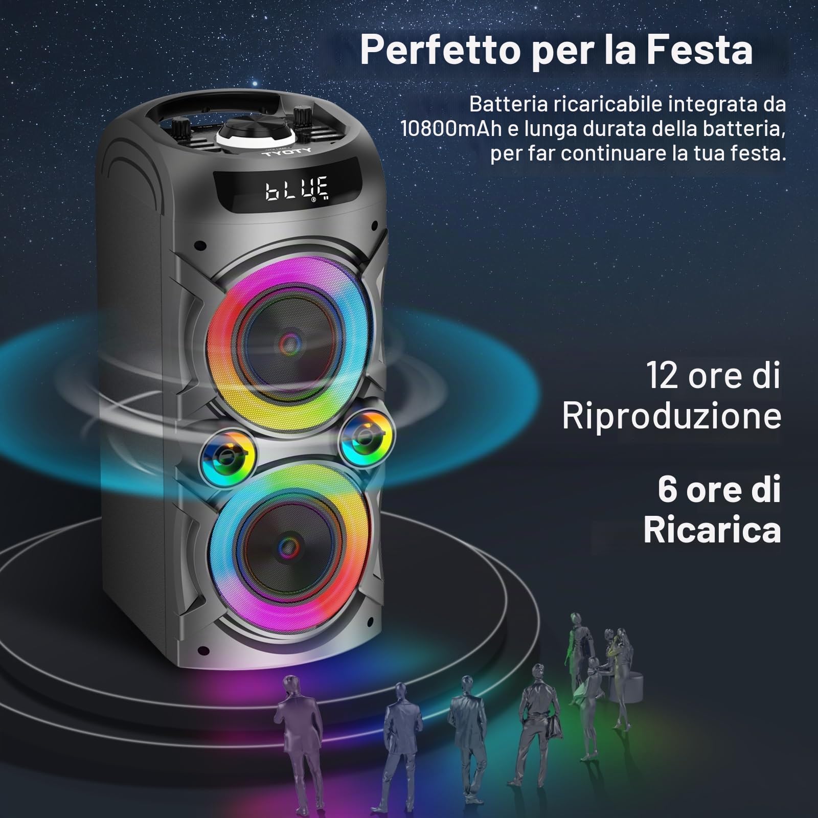 Altoparlante Bluetooth portatile 100 W Big Potente Boombox Wireless TWS Accoppiamento Suono Stereo Forte Bassi Profondi Grandi Altoparlanti per feste con Subwoofer Luci LED per Outdoor Casa Campeggio