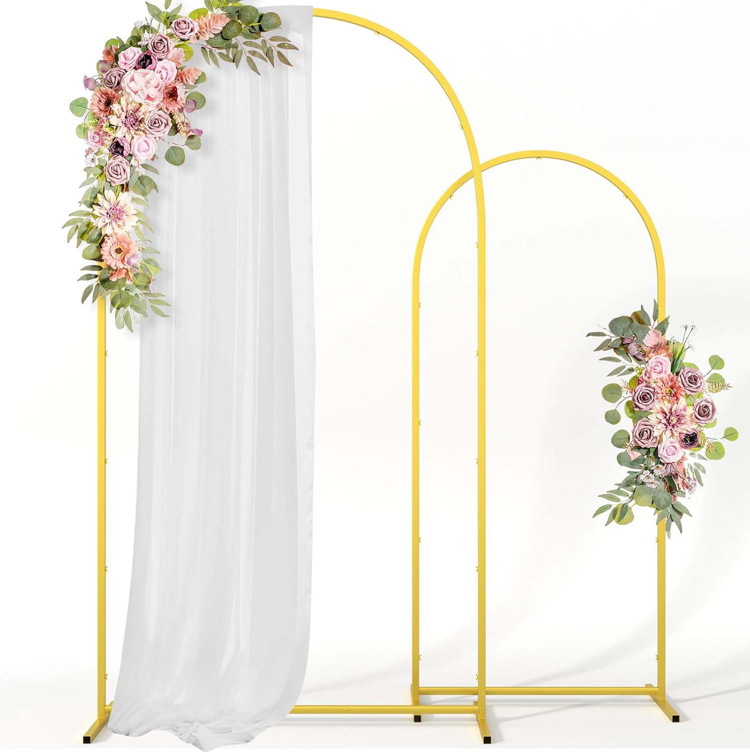Metal Arch Backdrop Stand Wedding Arch Frame Set of 2 (7.2FT/6FT) Gold Backdrop Arch Stand for Wedding Ceremony Birthday Party Baby Shower Graduation Ceremony Decoration 7.2FT,6FT