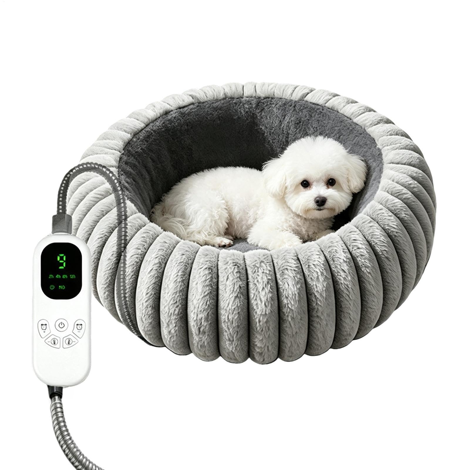 Cuccia riscaldata per cani, regolabile in 9 livelli, morbida e rotonda | Cuccia rotonda per gatti, per casa, interni ed esterni, soggiorno, camera da letto, ufficio, pavimento, mobili, viaggi