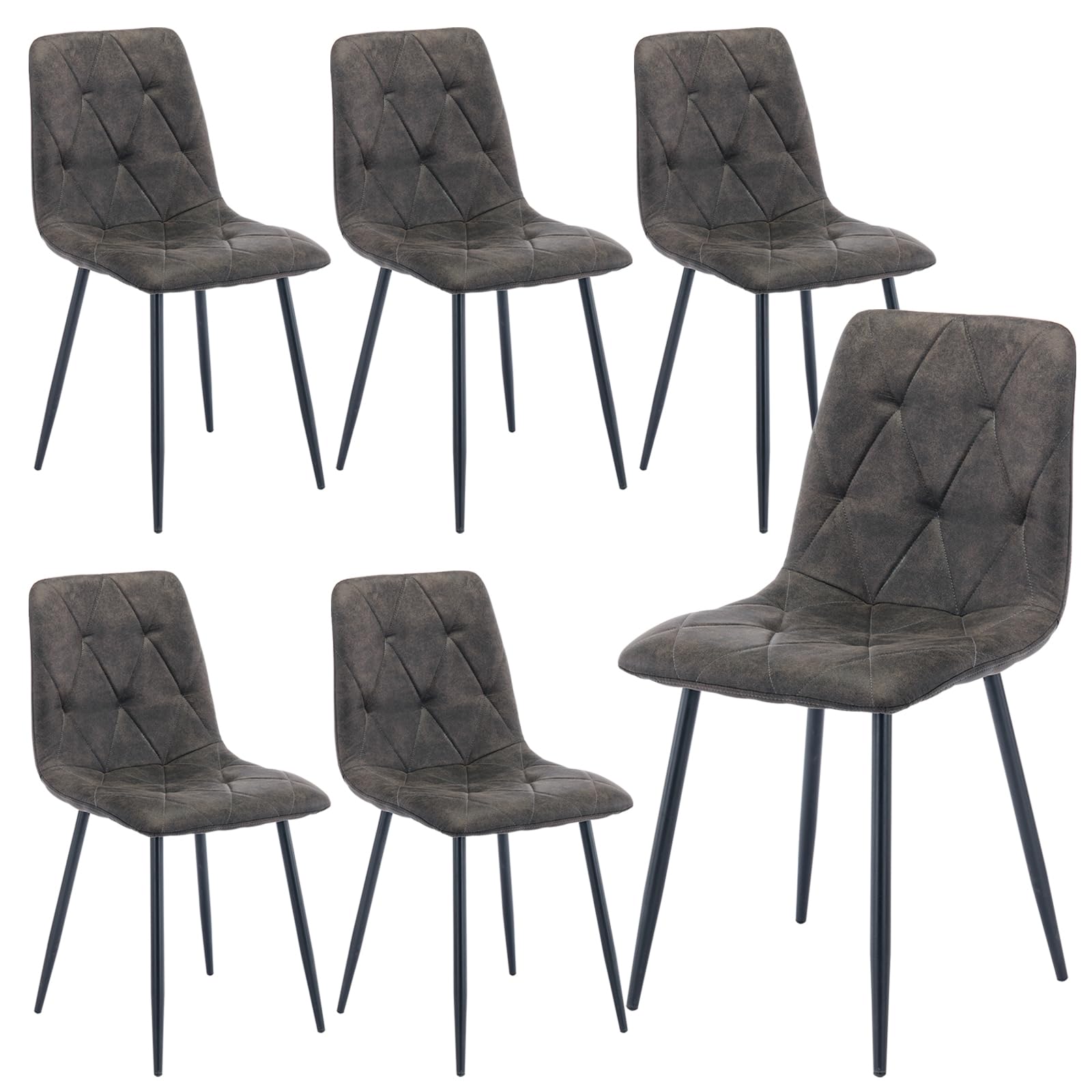 Artist Hand Set of 6 Dining Chairs for Dining Room Living Room, Vintage Faux Suede Dining Chairs with Backrest Upholstered Seat Solid Metal Legs, Gray
