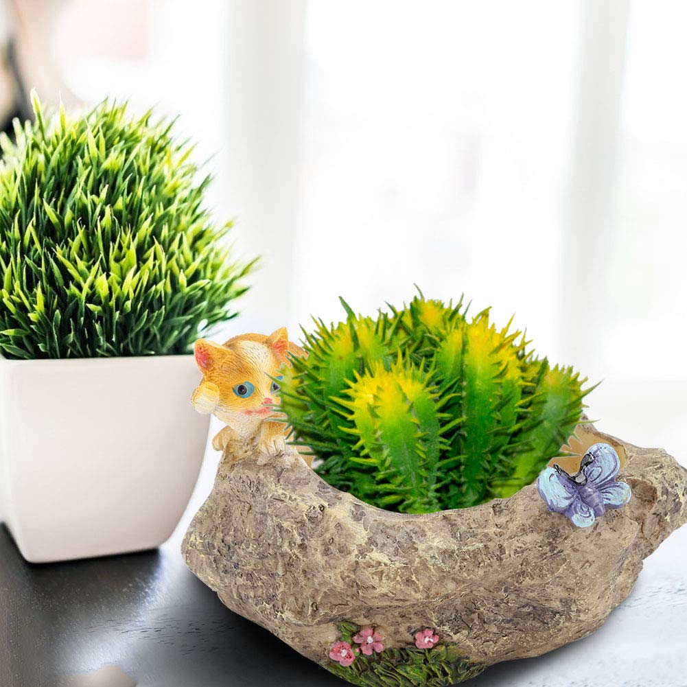 Qukaim Mini Flowerpot Mini Cartoon Animal Flowerpot, Desktop Succulent Plant Pot Ornament, Cat Design