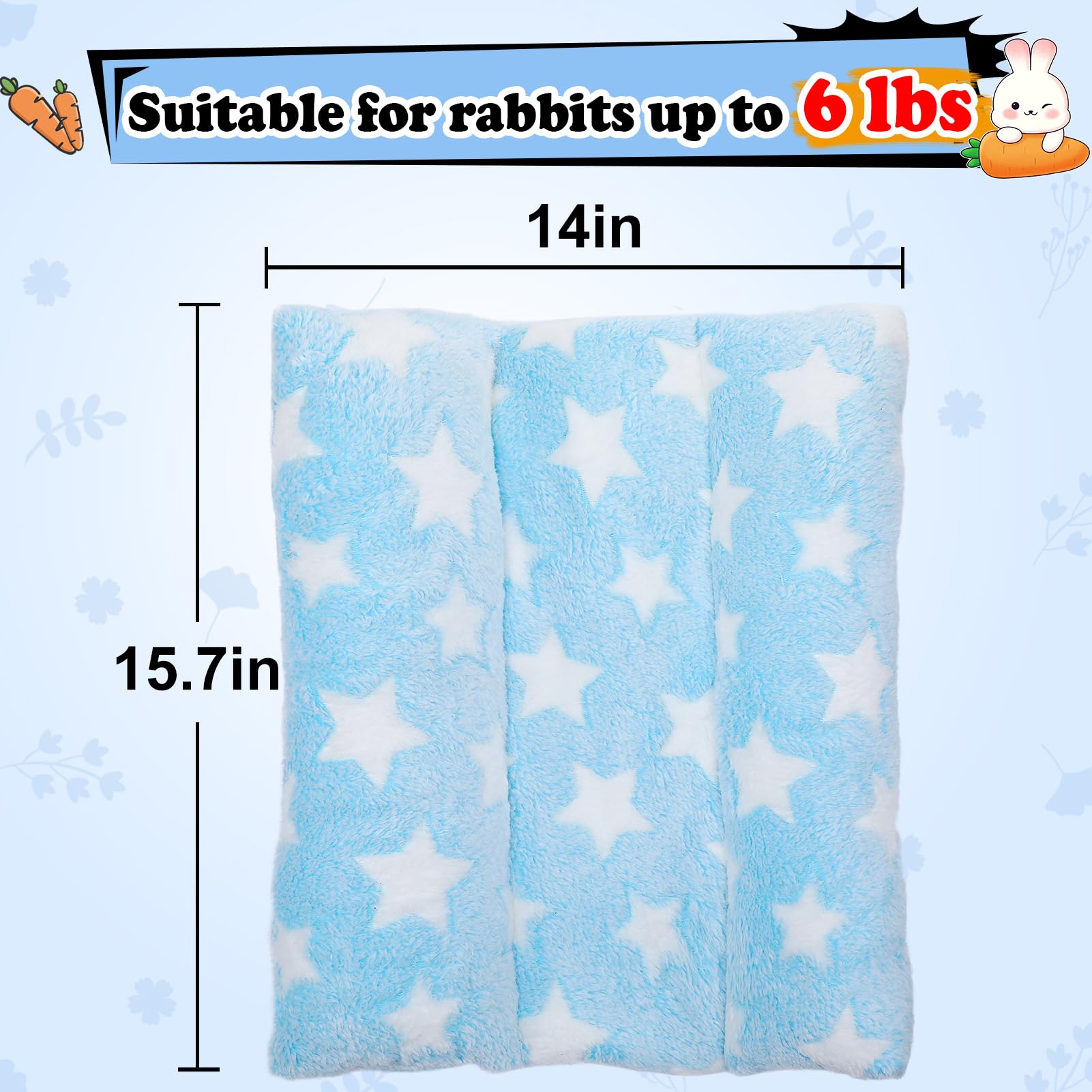 MEWTOGO Letto per coniglio, 30 x 35 cm, morbido letto concavo addensato, cuscino in peluche con cuscini in cotone per dormire in gabbia, idea regalo per coniglietti al coperto, celeste con stelle