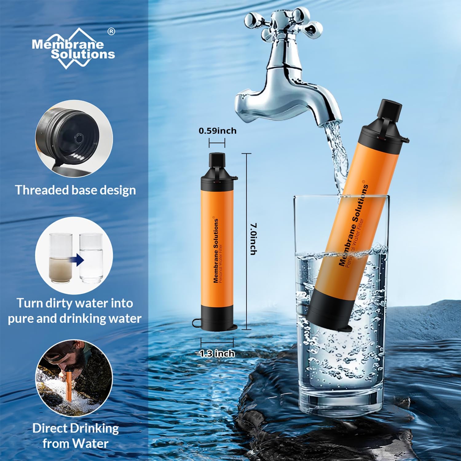 4 Pack Personal Water Filter Straw Orange Bundle with 2Pcs Carrying Case Protective Covers