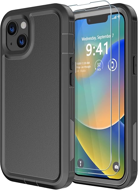 CASELIVE for iPhone 14 Case, [Shockproof] [Drop-proof] [with 2 Tempered Glass Screen Protector] Heavy Duty Protection Phone Case Cover for Apple iPhone 14 6.1 inch (Black)